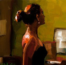 E B Gordon the green tea room oil on canvas